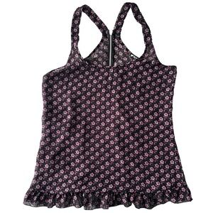 Lily White XS sheer black and pink floral racerback tank top